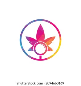 Cannabis Search logo design vector template. Marijuana leaf and loupe logo combination. Hemp and magnifying symbol or icon.