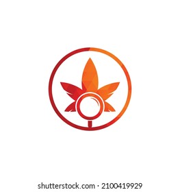 Cannabis Search logo design vector template. Marijuana leaf and loupe logo combination. Hemp and magnifying symbol or icon.	