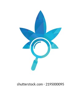 Cannabis Search Logo Design Vektorvorlage. Marijuana Loupe Logo Kombination. Hanf und Vergrößerungssymbol oder Symbol.
