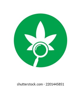 Cannabis Search logo design vector template. Marijuana leaf and loupe logo combination. Hemp and magnifying symbol or icon.