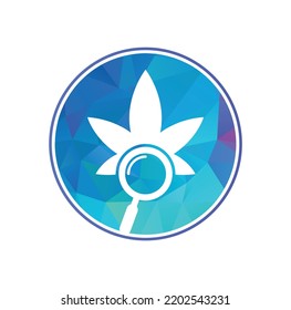 Cannabis Search Logo Design Vektorvorlage. Marijuana Loupe Logo Kombination. Hanf und Vergrößerungssymbol oder Symbol.
