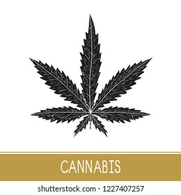 Cannabis. Sheet. Black silhouette on white background. Sign, symbol, logo, emblem.