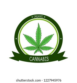 Cannabis. Sheet. Sketch. Color. Emblem, logo, sticker.