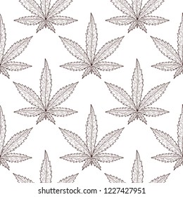 Cannabis. Sheet. Sketch. Monochrome. Wallpaper, background, texture, seamless.