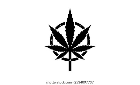 Forma de leme de navio de cannabis, silhueta isolada preta de um volante de navio