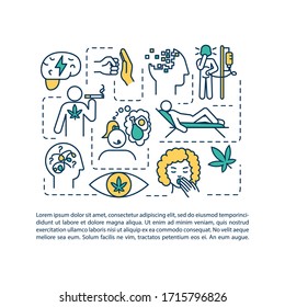 Cannabis-Nebeneffekt-Symbol mit Text. Marihuana wirkt. MMJ-Behandlung, kognitive Probleme. PPT-Vektorillustration-Vorlage. Broschüre, Magazin, Booklet-Design-Element mit linearen Illustrationen