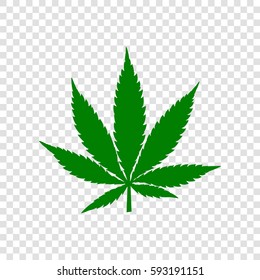 Cannabis sign illustration. Vector. Dark green icon on transparent background.