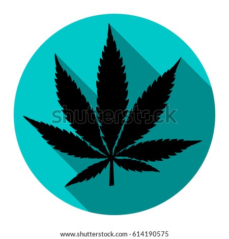 Cannabis sign illustration. Vector. Flat black icon with flat shadow on sky circle with white background. Isolated.