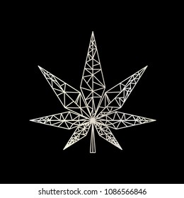 Cannabis Silver Line Art. Mono Line Isolated Black Background