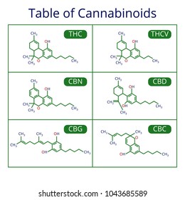 Cannabis Skeletal Cbd Formula. Marijuana Molecules Vector Set. Cannabis Formula Molecular, Chemistry Structure Cannabinoid Illustration