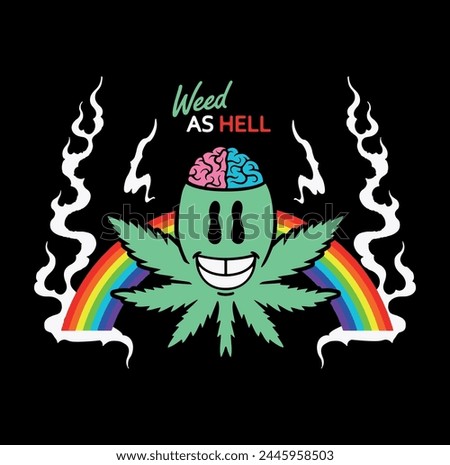 Cannabis smiling leaf with a smoking rainbow free vector