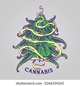 Cannabis smoke effect swirls with weed leaf plant logo cartoon illustration vector illustrations for your work logo, merchandise t-shirt, stickers and label designs, poster, greeting cards advertising