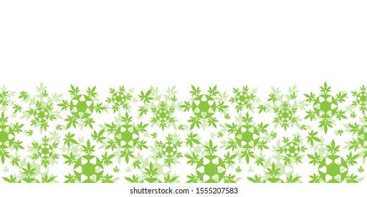 Cannabis snowflakes border seamless vector pattern background