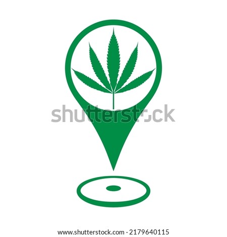 Cannabis store map marker icon for Cannabis and Marijuana sellers, Cannabis leaf on a location marker, vector