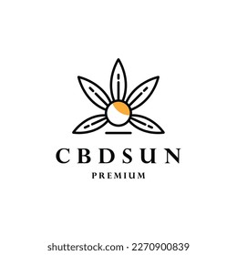 Cannabis sun Line Art logo Design Vector Inspiration