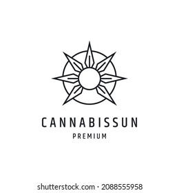 Cannabis Sun Logo design with Line Art On White Backround 