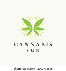 Cannabis sun logo icon design template vector illustration