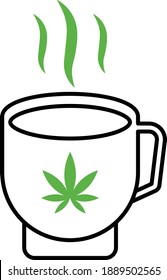 Cannabis-Tea-Konzept, Weed-Trink-Tasse Vektorsymbol-Design, Marijuana und psychoaktive Arzneimittel-Symbol auf weißem Hintergrund, Hashish and Hemp Sign,