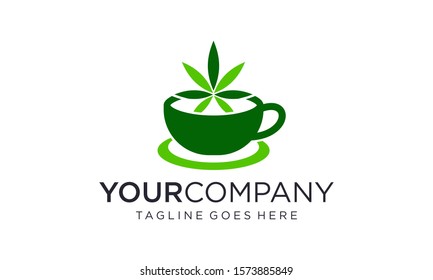 Cannabis tea logo design concept on white background
