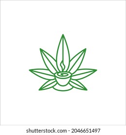 cannabis and tea minimalist logo vector