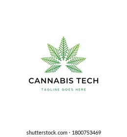 Cannabis Tech Leaf Logo Vector Design Illustration