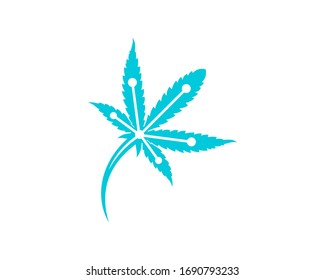 Plantilla vectorial de diseño del logotipo tecnológico de cannabis. Canabis creativo con fondo blanco