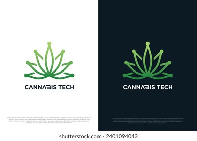 Cannabis with technology logo design creative concept Premium Vector