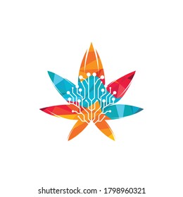 Diseño del logotipo vectorial de la tecnología de cannabis. El logo de Cannabis forma un concepto digital.