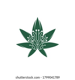 Diseño del logotipo vectorial de la tecnología de cannabis. El logo de Cannabis forma un concepto digital.