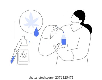 Cannabis Tinkturen abstrakte Konzept Vektorgrafik. Junge Frau, die Hanf-Öl, Marihuana-Tinktur, pflanzliche Drogenkonsum, legalisierte Cannabis, CBD-Produkte abstrakte Metapher.