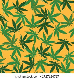 Vector de cannabis con hojas de color verde diferentes sobre un fondo naranja