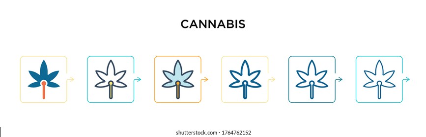 Cannabis vector icon in 6 different modern styles. Black, two colored cannabis icons designed in filled, outline, line and stroke style. Vector illustration can be used for web, mobile, ui