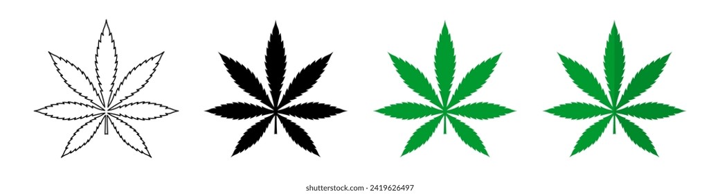 Iconos vectoriales de cannabis. Iconos de hojas de marihuana. Símbolos de maleza. Cannabis Leafs