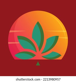 Illustration von Sonnenaufgang mit Sonnenlicht ersetzt durch Cannabis Blätter Logo Design.