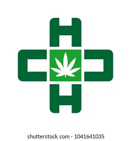 Cannabis vector logo. letter C and H. Cross icon.