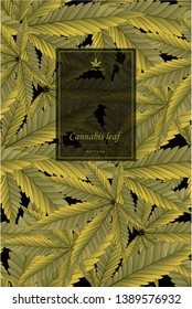 Cannabis vector pattern with marijuana leaves on golden foil for wrapping, wallpaper, ceramic, craft, textile, fabric