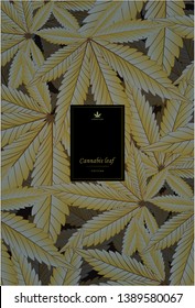 Cannabis vector pattern with marijuana leaves on golden foil for wrapping, wallpaper, ceramic, craft, textile, fabric
