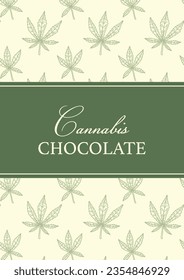 Cannabis vertical design for packaging, social media posts, store decoration, branding, certificates. Marijuana vector illustration in sketch style. Hemp engraved background