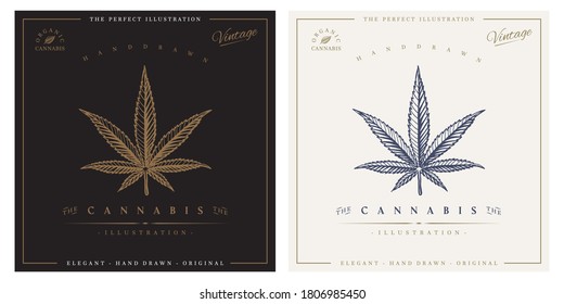 Cannabis vintage logo engraving illustration