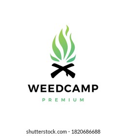 cannabis weed camp fire logo vector icon illustration