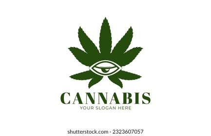 Cannabis-Unkrautblatt mit Logo auf Betrunkenem Auge, Vektordesign