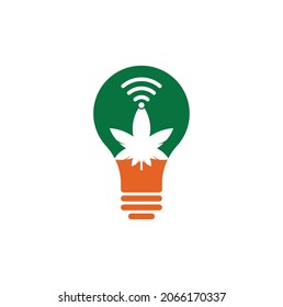 Diseño del logotipo vectorial de la bombilla wifi de cannabis. Símbolo o icono de Hemp y señal.
