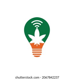 Diseño del logotipo vectorial de la bombilla wifi de cannabis. Símbolo o icono de Hemp y señal.