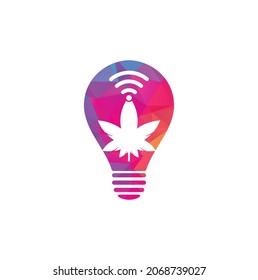 Diseño del logotipo vectorial de la bombilla wifi de cannabis. Símbolo o icono de Hemp y señal.