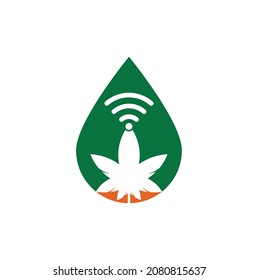 Cannabis WLAN-Drop Form Vektorlogo Design. Hanf und Signalsymbol oder Symbol.