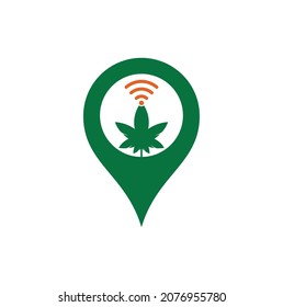 El diseño del logotipo vectorial de la forma wifi de cannabis. Símbolo o icono de Hemp y señal.