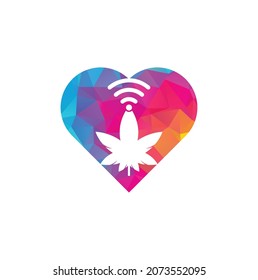 Cannabis wifi heart shape vector logo design. Hemp and signal symbol or icon.