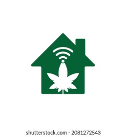 Cannabis wifi home shape vector logo design. Hemp and signal symbol or icon.