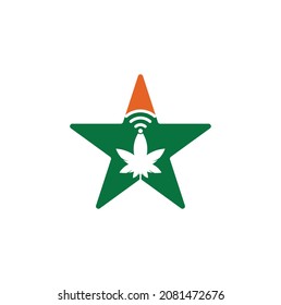 Cannabis wifi star shape vector logo design. Hemp and signal symbol or icon.