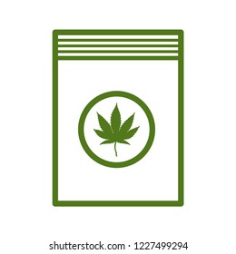 Cannabis with ziplock bag.  Line vector. Isolate on white background.
